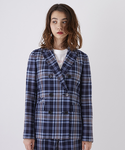 UNITED TOKYO（ユナイテッドトウキョウ）の「シアーチェックジャケット（テーラードジャケット・レディース・ネイビー・1/2）」の2枚目の写真