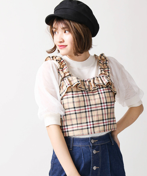 WEGO(ウィゴー)の「WEGO/チェックフリルビスチェ(ベスト・レディース・ブラック系その他2/ベージュ系その他2・FREE)」の2枚目の写真