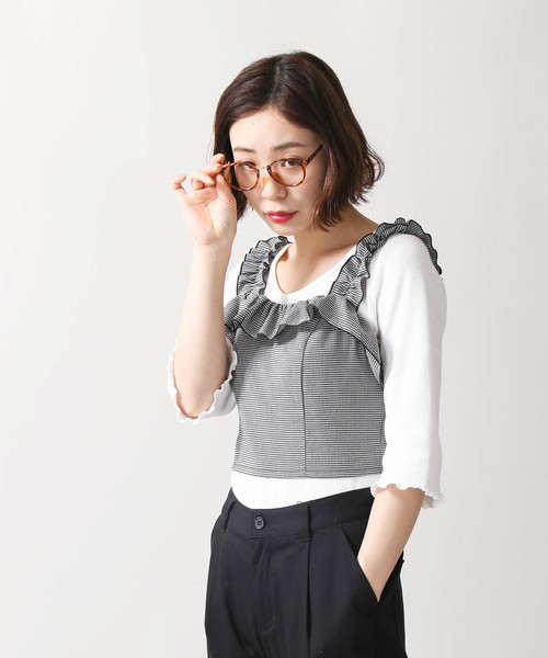 WEGO(ウィゴー)の「WEGO/チェックフリルビスチェ(ベスト・レディース・ブラック系その他2/ベージュ系その他2・FREE)」の8枚目の写真