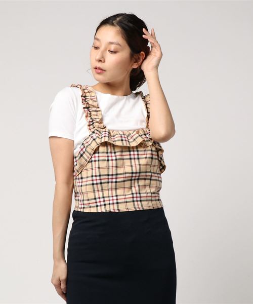 WEGO(ウィゴー)の「WEGO/チェックフリルビスチェ(ベスト・レディース・ブラック系その他2/ベージュ系その他2・FREE)」の5枚目の写真