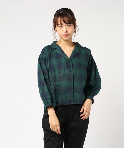 KOBE LETTUCE(コウベレタス)の「開襟ボリュームスリーブチェックシャツ(シャツ/ブラウス・レディース・ベージュ/レッド/グリーン・FREE)」の10枚目の写真