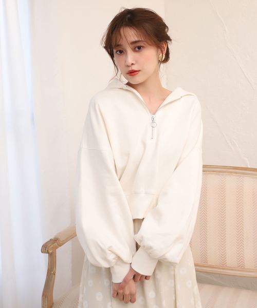 one after another NICE CLAUP(ワンアフターアナザーナイスクラップ)の「ハーフジップパーカー(パーカー・レディース・アイボリー/スミクロ/ベージュ/パープル・FREE)」の2枚目の写真