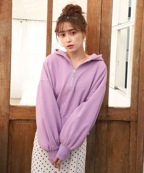 one after another NICE CLAUP(ワンアフターアナザーナイスクラップ)の「ハーフジップパーカー(パーカー・レディース・アイボリー/スミクロ/ベージュ/パープル・FREE)」の20枚目の写真