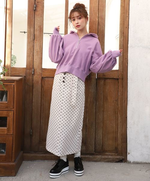 one after another NICE CLAUP(ワンアフターアナザーナイスクラップ)の「ハーフジップパーカー(パーカー・レディース・アイボリー/スミクロ/ベージュ/パープル・FREE)」の14枚目の写真