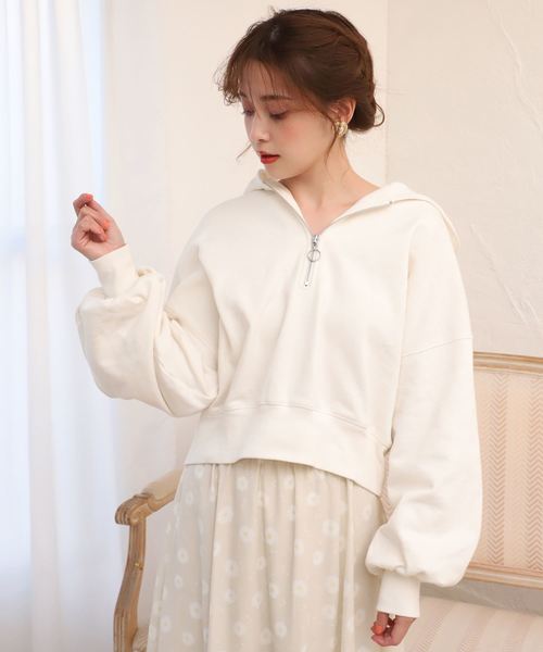 one after another NICE CLAUP(ワンアフターアナザーナイスクラップ)の「ハーフジップパーカー(パーカー・レディース・アイボリー/スミクロ/ベージュ/パープル・FREE)」の6枚目の写真