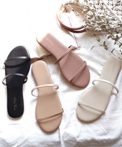 AmiAmi（アミアミ）の「ダブルストラップフラットサンダル（サンダル・レディース・アイボリー/ブラック/カーキ/モカ/グレイッシュベージュ/ブラウン系その他/ベージュ・S/M/L/LL）」の13枚目の写真