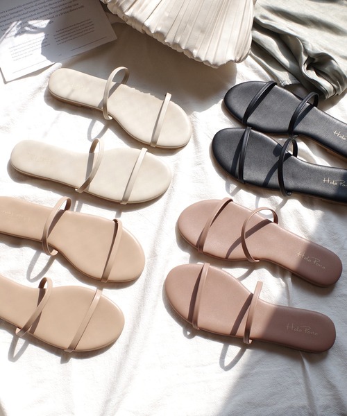 AmiAmi（アミアミ）の「ダブルストラップフラットサンダル（サンダル・レディース・アイボリー/ブラック/カーキ/モカ/グレイッシュベージュ/ブラウン系その他/ベージュ・S/M/L/LL）」の16枚目の写真