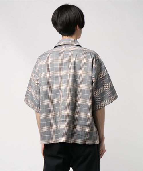おしゃれスタ（オシャレスタ）の「ビッグシルエットチェックレギュラーカラー半袖シャツ(IR)（シャツ/ブラウス・メンズ・ブラック/ネイビー/グレー・M/L/XL）」の5枚目の写真