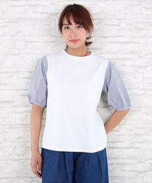 袖布帛切替カットソー【大きいサイズ対応】【9号(M)~15号(3L)】