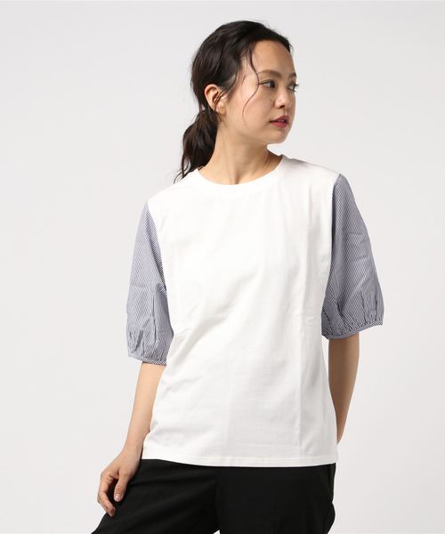 sabstreet my standard(サブストリートマイスタンダード)の「袖布帛切替カットソー【大きいサイズ対応】【9号(M)~15号(3L)】(Tシャツ/カットソー・レディース・オフホワイト/杢グレー/ネイビー・9号)」の4枚目の写真