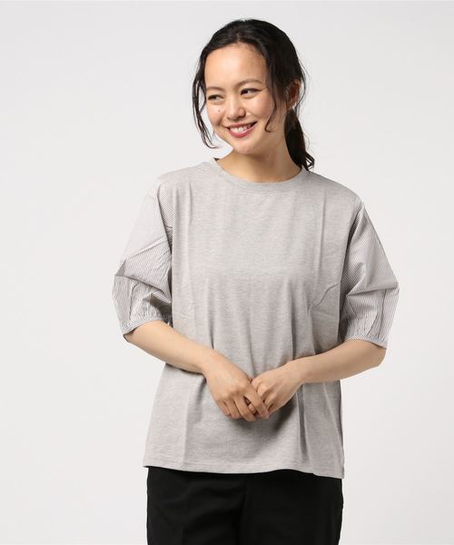 sabstreet my standard(サブストリートマイスタンダード)の「袖布帛切替カットソー【大きいサイズ対応】【9号(M)~15号(3L)】(Tシャツ/カットソー・レディース・オフホワイト/杢グレー/ネイビー・9号)」の5枚目の写真