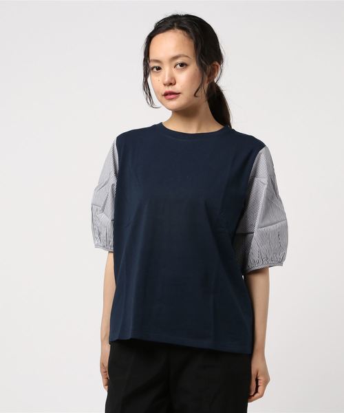 sabstreet my standard(サブストリートマイスタンダード)の「袖布帛切替カットソー【大きいサイズ対応】【9号(M)~15号(3L)】(Tシャツ/カットソー・レディース・オフホワイト/杢グレー/ネイビー・9号)」の6枚目の写真