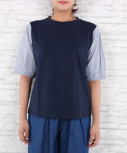 sabstreet my standard(サブストリートマイスタンダード)の「袖布帛切替カットソー【大きいサイズ対応】【9号(M)~15号(3L)】(Tシャツ/カットソー・レディース・オフホワイト/杢グレー/ネイビー・9号)」の9枚目の写真