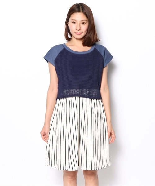 green label relaxing(グリーンレーベルリラクシング)の「GC T/Cニット×ウラケ キリカエワンピース ◆(ワンピース・レディース・グレー/ネイビー・フリー)」の8枚目の写真