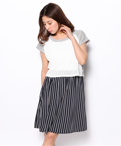 green label relaxing(グリーンレーベルリラクシング)の「GC T/Cニット×ウラケ キリカエワンピース ◆(ワンピース・レディース・グレー/ネイビー・フリー)」の14枚目の写真