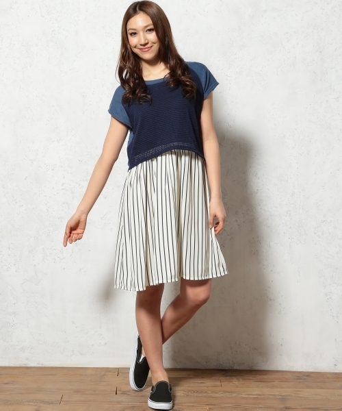 green label relaxing(グリーンレーベルリラクシング)の「GC T/Cニット×ウラケ キリカエワンピース ◆(ワンピース・レディース・グレー/ネイビー・フリー)」の12枚目の写真