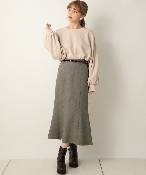 one after another NICE CLAUP（ワンアフターアナザーナイスクラップ）の「はらこベルト付きチューリップスカート（スカート・レディース・ブラウン系その他/ベージュ系その他/チェック/ブルー系その他・FREE）」の20枚目の写真