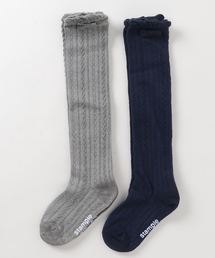 リボンタック編みニーハイソックス2P