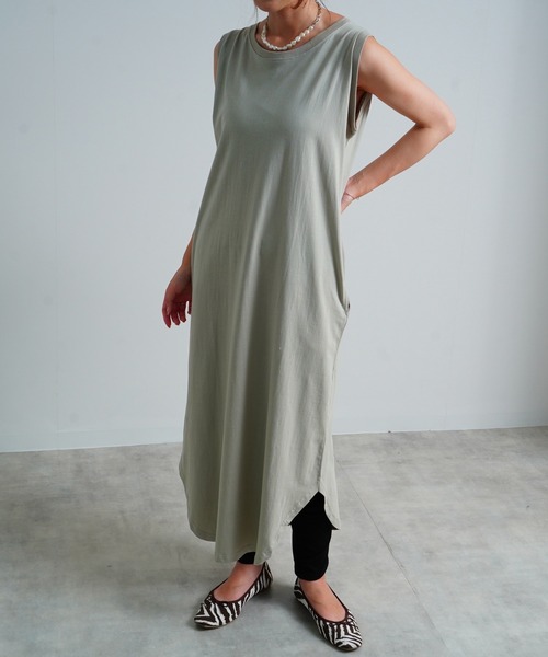 Fizz（フィズ）の「【Fizz/フィズ】　コットン100%　ノースリーブワンピース（ワンピース・レディース・ブラック/カーキ/マスタード/グレイッシュベージュ/モカ/パープル/ライトカーキ/ブルー・M）」の3枚目の写真