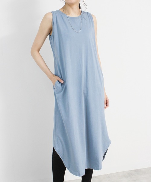 Fizz（フィズ）の「【Fizz/フィズ】　コットン100%　ノースリーブワンピース（ワンピース・レディース・ブラック/カーキ/マスタード/グレイッシュベージュ/モカ/パープル/ライトカーキ/ブルー・M）」の6枚目の写真