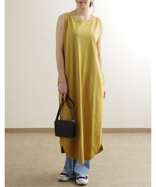 Fizz（フィズ）の「【Fizz/フィズ】　コットン100%　ノースリーブワンピース（ワンピース・レディース・ブラック/カーキ/マスタード/グレイッシュベージュ/モカ/パープル/ライトカーキ/ブルー・M）」の8枚目の写真