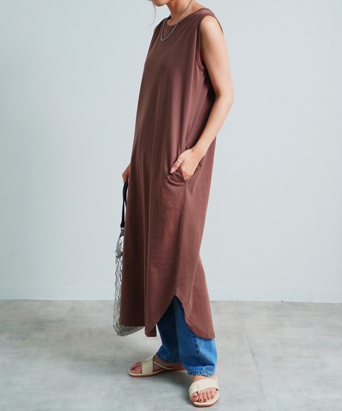 Fizz（フィズ）の「【Fizz/フィズ】　コットン100%　ノースリーブワンピース（ワンピース・レディース・ブラック/カーキ/マスタード/グレイッシュベージュ/モカ/パープル/ライトカーキ/ブルー・M）」の21枚目の写真