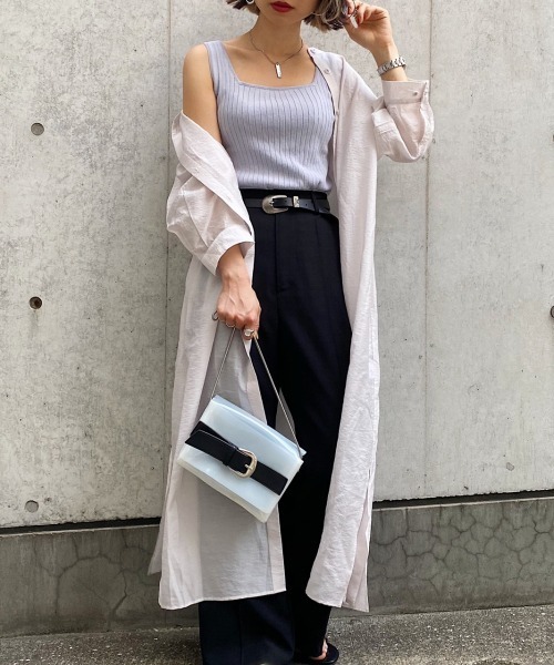 PAGEBOY（ページボーイ）の「シアーバンドカラーシャツワンピース（ワンピース・レディース・ブラック/グレイッシュベージュ/グリーン系その他4・FREE）」の2枚目の写真