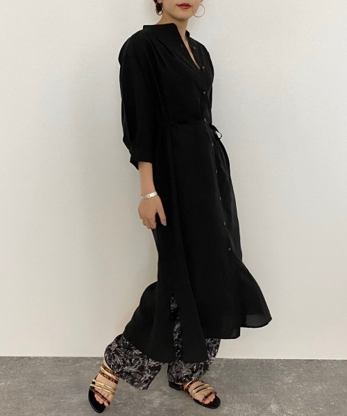 PAGEBOY（ページボーイ）の「シアーバンドカラーシャツワンピース（ワンピース・レディース・ブラック/グレイッシュベージュ/グリーン系その他4・FREE）」の4枚目の写真