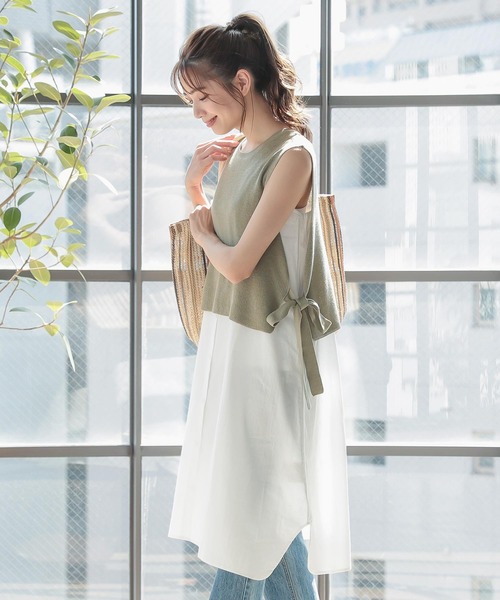 KOBE LETTUCE（コウベレタス）の「[2点SET]ニットベスト×キャミワンピースセット（ワンピース・レディース・ブラック/カーキ/オレンジ・FREE）」の2枚目の写真