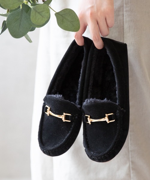 menue(メヌエ)の「フェイクファー ビットモカシン(モカシン/デッキシューズ・レディース・キャメル/ブラック/チャコールグレー・LL/3L/S/M/L/XS)」の2枚目の写真