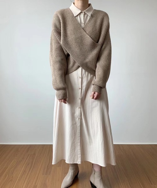 ABITOKYO（アビトーキョー）の「リブクロスニットプルオーバー（ニット/セーター・レディース・ベージュ/グレー/モカ/ブラウン/ブルーグレー/ダークブラウン/パープル/グリーン/ブラック/レッド・FREE）」の15枚目の写真