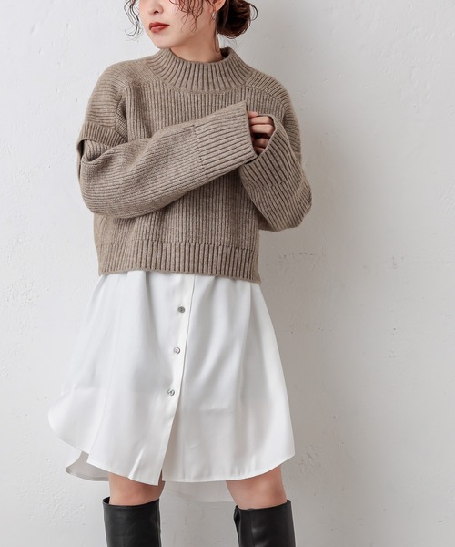 natural couture(ナチュラルクチュール)の「ふわもちあったかショートニット(ニット/セーター・レディース・ベージュ/オフホワイト/ライトベージュ/チャコール・FREE)」の1枚目の写真