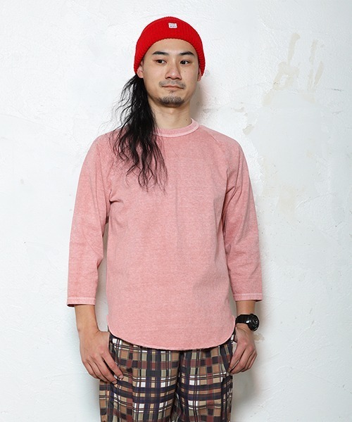 WALLA WALLA SPORT（ワラワラスポーツ）の「3/4 BASEBALL TEE PIGMENT DYE / 3/4 ベースボールT　ピグメントダイ（Tシャツ/カットソー・メンズ・ブラック/ベージュ/ピンク/セージグリーン/アクア・MEDIUM/X-LARGE/XX-LARGE/SMALL/LARGE）」の5枚目の写真