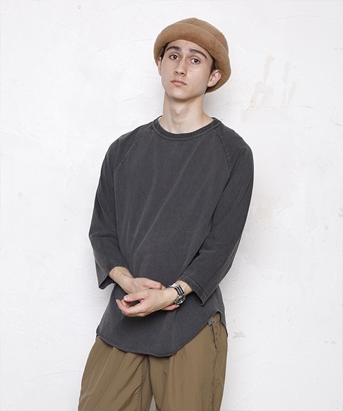 WALLA WALLA SPORT（ワラワラスポーツ）の「3/4 BASEBALL TEE PIGMENT DYE / 3/4 ベースボールT　ピグメントダイ（Tシャツ/カットソー・メンズ・ブラック/ベージュ/ピンク/セージグリーン/アクア・MEDIUM/X-LARGE/XX-LARGE/SMALL/LARGE）」の2枚目の写真