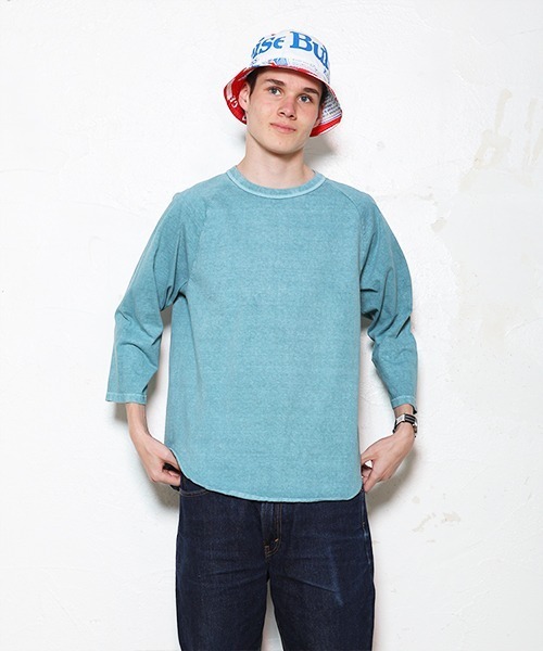 WALLA WALLA SPORT（ワラワラスポーツ）の「3/4 BASEBALL TEE PIGMENT DYE / 3/4 ベースボールT　ピグメントダイ（Tシャツ/カットソー・メンズ・ブラック/ベージュ/ピンク/セージグリーン/アクア・MEDIUM/X-LARGE/XX-LARGE/SMALL/LARGE）」の6枚目の写真