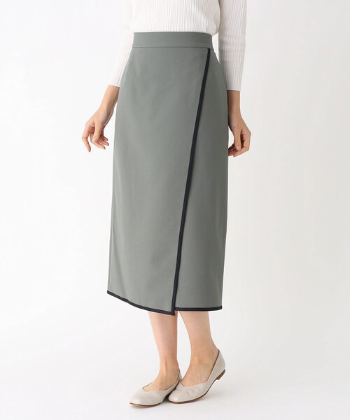 Modify(モディファイ)の「◆配色パイピングラップ風スカート(スカート・レディース・ベージュ/オリーブ・40/42)」の1枚目の写真