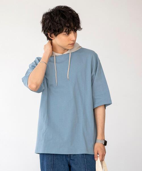 coen（コーエン）の「USAコットンハイショクハーフスリーブパーカー（パーカー・メンズ・ライトブルー/ベージュ・SMALL/MEDIUM/LARGE/X-LARGE）」の2枚目の写真