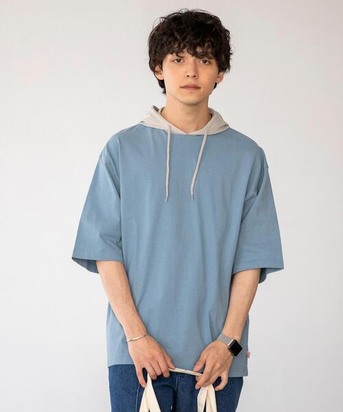 coen（コーエン）の「USAコットンハイショクハーフスリーブパーカー（パーカー・メンズ・ライトブルー/ベージュ・SMALL/MEDIUM/LARGE/X-LARGE）」の3枚目の写真