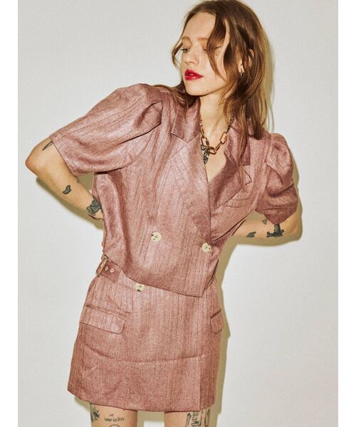 jouetie(ジュエティ)の「ハーフスリーブジャケットライクセットアップ(セットアップ・レディース・アイボリー/ブラック/ピンク・MEDIUM)」の3枚目の写真