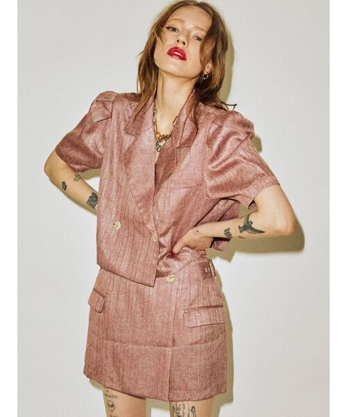 jouetie(ジュエティ)の「ハーフスリーブジャケットライクセットアップ(セットアップ・レディース・アイボリー/ブラック/ピンク・MEDIUM)」の6枚目の写真