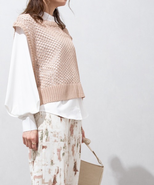 SpRay(スプレイ)の「麻タッチフィッシュネットベスト(ベスト・レディース・ブラック/ブルー/アイボリー/グレイッシュベージュ・FREE)」の3枚目の写真