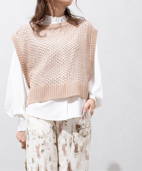 SpRay(スプレイ)の「麻タッチフィッシュネットベスト(ベスト・レディース・ブラック/ブルー/アイボリー/グレイッシュベージュ・FREE)」の8枚目の写真