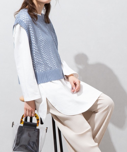 SpRay(スプレイ)の「麻タッチフィッシュネットベスト(ベスト・レディース・ブラック/ブルー/アイボリー/グレイッシュベージュ・FREE)」の7枚目の写真