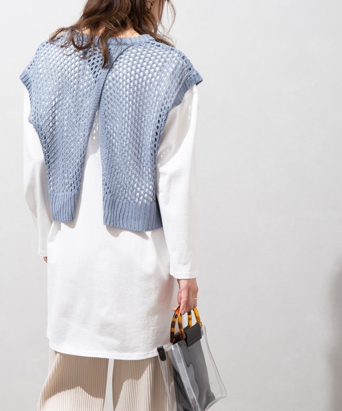 SpRay(スプレイ)の「麻タッチフィッシュネットベスト(ベスト・レディース・ブラック/ブルー/アイボリー/グレイッシュベージュ・FREE)」の5枚目の写真