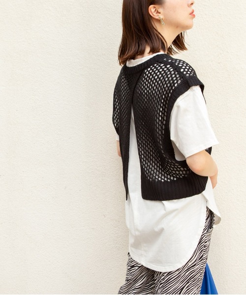 SpRay(スプレイ)の「麻タッチフィッシュネットベスト(ベスト・レディース・ブラック/ブルー/アイボリー/グレイッシュベージュ・FREE)」の10枚目の写真