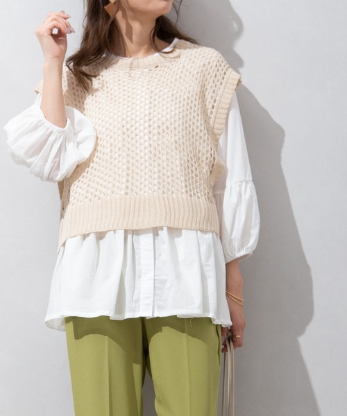 SpRay(スプレイ)の「麻タッチフィッシュネットベスト(ベスト・レディース・ブラック/ブルー/アイボリー/グレイッシュベージュ・FREE)」の12枚目の写真