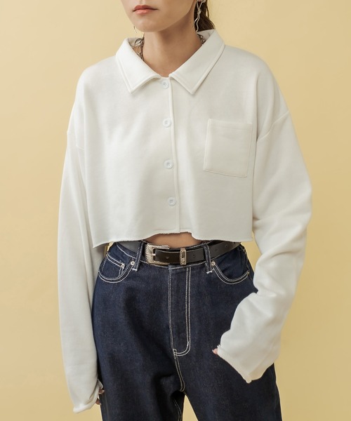 RASVOA（ラスボア）の「カットオフクロップドシャツ（シャツ/ブラウス・レディース・ブラック/オフホワイト/ブルー・FREE）」の7枚目の写真