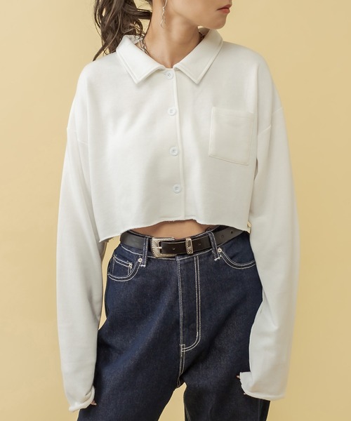 RASVOA（ラスボア）の「カットオフクロップドシャツ（シャツ/ブラウス・レディース・ブラック/オフホワイト/ブルー・FREE）」の4枚目の写真