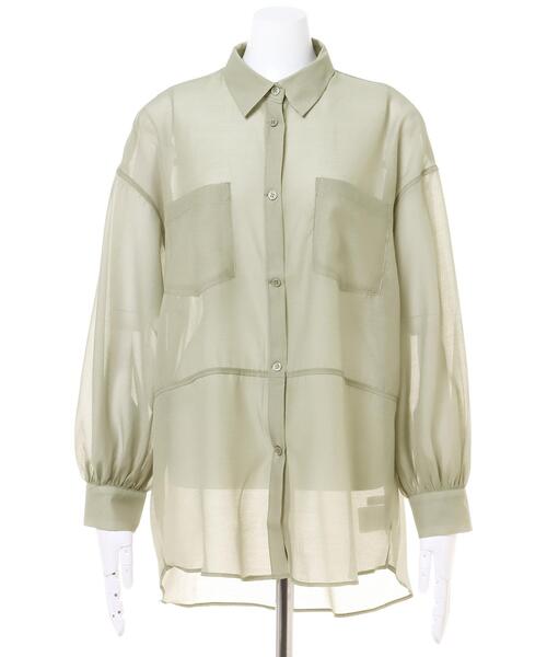 INGNI（イング）の「シアーブロッキング／シャツ（シャツ/ブラウス・レディース・ブラック/アイボリー/サーモンピンク/ライトカーキ・M）」の6枚目の写真