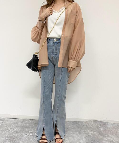 INGNI（イング）の「シアーブロッキング／シャツ（シャツ/ブラウス・レディース・ブラック/アイボリー/サーモンピンク/ライトカーキ・M）」の11枚目の写真